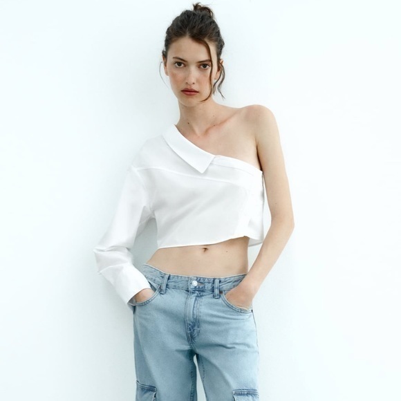 Zara NWT asymmetric gabardine top - Picture 1 of 9